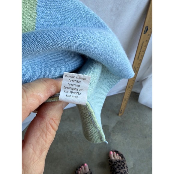 VRG GRL Blue Green Wavy Colorblock Knit Sleeveless Mini Dress Womens 8 retro mod - Picture 7 of 8